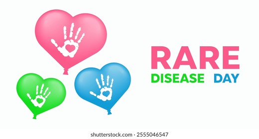 Rare Disease Day. Hand, and hearts. Great for cards, banners, posters, social media and more. White background.  