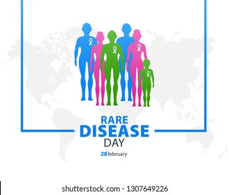 Rare Disease Day Poster or Banner Background. Group of people with rare diseases.