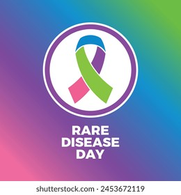 Rare Disease Day poster vector illustration. Pink, purple, blue, green rare disease awareness ribbon icon in a circle. Template for background, banner, card. Important day