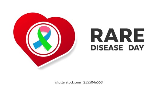 Rare Disease Day. Ribbon, and heart. Great for cards, banners, posters, social media and more. White background.  