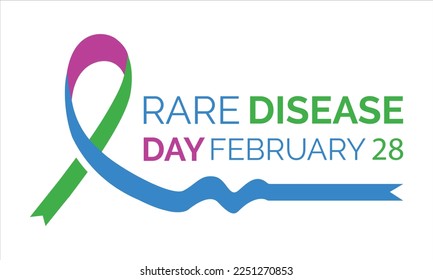 Rare disease day simple vector background. Colorful ribbon and hand and elipse  with lettering Rare disease poster design.