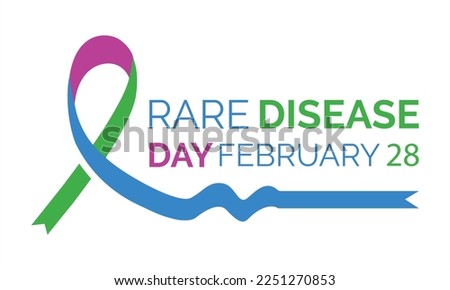 Rare disease day simple vector background. Colorful ribbon and hand and elipse  with lettering Rare disease poster design.