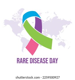 Rare Disease Day vector. Blue, green, purple, pink rare disease awareness ribbon icon vector isolated on a white background. Important day