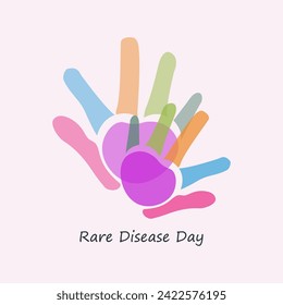 Rare Disease Day vector, illustration. Colorful hand and ribbons design concept.