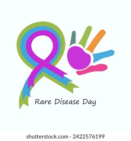 Rare Disease Day vector, illustration. Colorful hand and ribbons design concept.