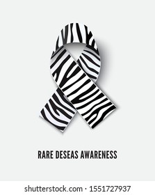 Rare diseases awareness symbol realistic vector illustration. Striped zebra ribbon isolated on white background. Medical sickness tolerance month, neuroendocrine carcinoid, ehlers danlos solidarity