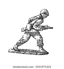 rare toy soldier hand drawn. miniature lead, plastic army, military figurine rare toy soldier vector sketch. isolated black illustration