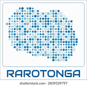 Rarotonga digital style map. Large circle dots on white background. Dotted shape of the island. Rarotonga map and title. Amazing vector illustration.