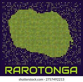 Rarotonga dots map. Cook Islands. Digital style shape of the island. Rarotonga map and title lime colored square dots with round corners. Classy Vector Illustration.
