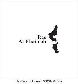 Ras Al Khaimah map and black lettering design on white background