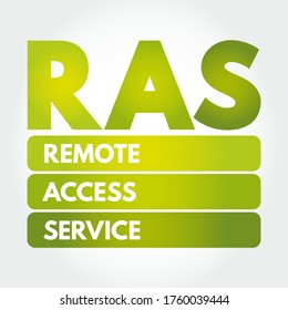 RAS - Remote Access Service is any combination of hardware and software to enable the remote access tools, acronym text concept background