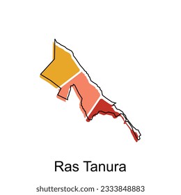 Mapa de Ras Tanura. mapa vectorial de la capital de Arabia Saudita Diseño colorido del país, plantilla de diseño de ilustración sobre fondo blanco