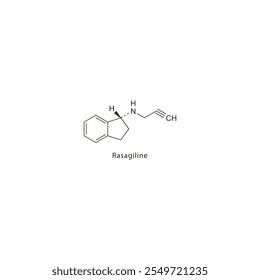 Rasagilina estructura molecular esquelética plana fármaco inhibidor de MAO B utilizado en el tratamiento de la enfermedad de Parkinson. Diagrama científico de la Ilustración vectorial.