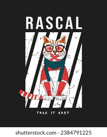 Rascal cat graffiti  slogan and cat illustration 