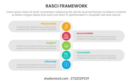 Anuncio de Plantilla de infografía de marco RASCI con Vertical Pequeña dirección hacia abajo con información de lista de 5 puntos para Vector de presentación de diapositivas