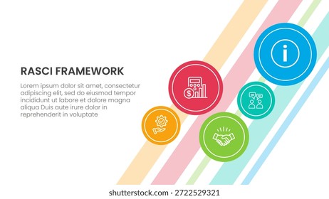 Banner de modelo de infográfico de estrutura RASCI com espalhamento de círculo pequeno para página principal de plano de fundo com informações de lista de 5 pontos para vetor de apresentação de slide