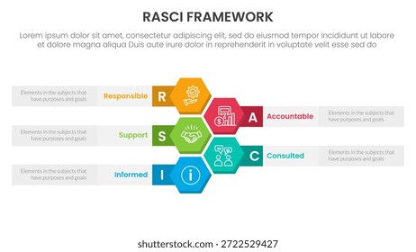 Anuncio de Plantilla de infografía de marco RASCI con Vertical de panal o hexágono con información de lista de 5 puntos para Vector de presentación de diapositivas