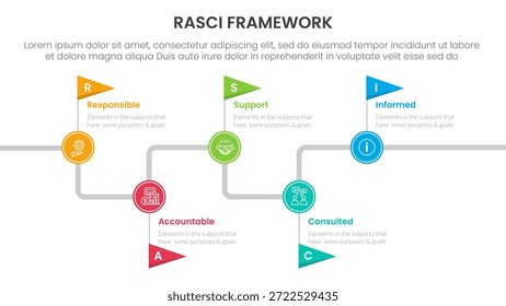 Anuncio de Plantilla de infografía de marco RASCI con indicador de línea de tiempo apuntar hacia arriba y hacia abajo con información de lista de 5 puntos para el Vector de presentación de diapositivas