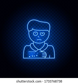 Rash, arm blauer Neon Vektor Symbol .Transparenter Hintergrund. Blaues Neumarktsymbol