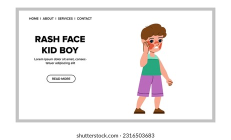 vectores de niño de cara exantema. salud infantil, enfermedad médica, infección de la piel, cuerpo enfermo, virus de la salud rash cara niño niño web plana ilustración de caricatura