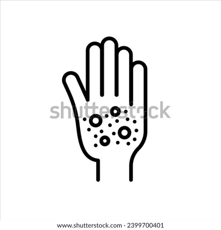 Rash hand icon. chickenpox hand plam with redness acne pimple rash burn due to epidermis or urticaria allergic symptoms causes irritation and itching skin symbol logo vector. psoriasis itchy rash  