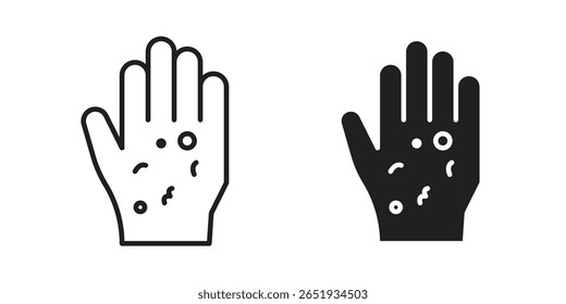 Rash hand icon. Flat and stroke versions. Graphic elements.