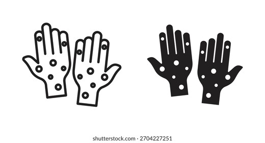 Icono de la mano de la erupción en estilo delgado y plano.