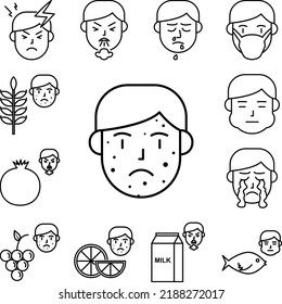 Rash, reaction, allergic skin icon in a collection with other items