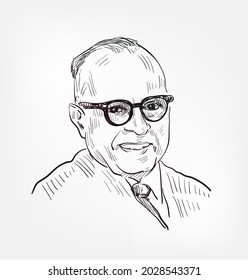 Rasipuram Krishnaswami Iyer Narayanaswami, Commonly Known As R. K. Narayan Famous Indian Wtiter Vector Sketch Portrait