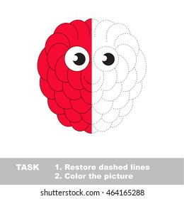 Rasp berry in vector to be traced. Restore dashed line and color the picture. Visual game for children. Easy educational kid gaming. Simple level of difficulty. Worksheet for kids education.