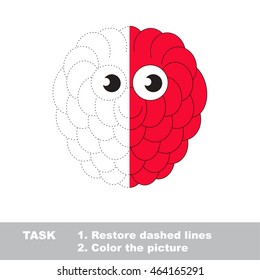 Rasp berry in vector to be traced. Restore dashed line and color the picture. Visual game for children. Easy educational kid gaming. Simple level of difficulty. Worksheet for kids education.