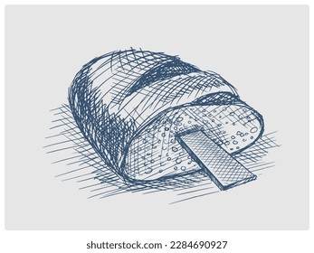 Rasp in Brotskizze obsolete blaue Vektorgrafik. Alte handgezeichnete Azurblau-Imitation.