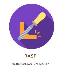 Raspel abgerundete flache Farbe Symbol, Mini-Illustration beziehen sich auf Tischlerei, Holzindustrie. Für moderne Konzeption, UI, UX Web- und App-Entwicklung.