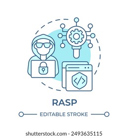 RASP soft blue concept icon. Vulnerability assessment, cyber security. Ethical hacking. Round shape line illustration. Abstract idea. Graphic design. Easy to use in infographic, presentation