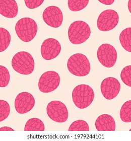 Raspbberry pattern. Cute summer print with flat hand drawn textured berries. Healthy fruit seamless background.