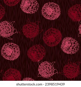 Raspberries and blackberries with abstract elements. Vector seamless pattern. Hand drawn illustrations.