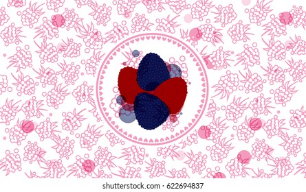 Raspberries and blackberries candies and pattern. Vector illustration