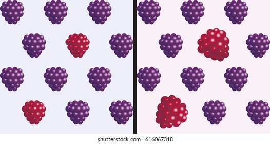 Raspberries and blackberries. Seamless 3D object pattern on light background. Vector illustration.