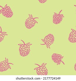 raspberries and blackberries seamless pattern. fruits hand drawn in doodle style. berries in simple line art