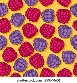 Raspberries and blackberries seamless pattern. Ripe berries background. Sketch hand drawn style.