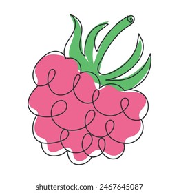 Frambuesas como una línea continua para el logotipo del jardín. Fresh berries concepto de una línea para el icono del huerto. Una línea de arte, Vector eps 10 Concepto de fruta de baya fresca para el icono de jardín de frutas