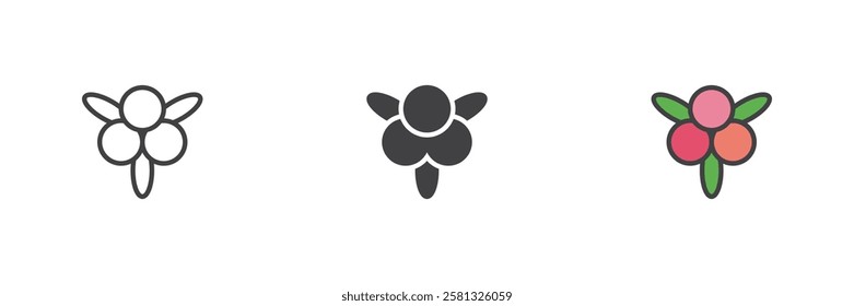 Raspberries different style icon set. Line, glyph and filled outline colorful version, outline and filled vector sign. Symbol, logo illustration. Vector graphics