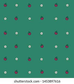 
Raspberries and flowers  vector pattern. Nature wallpaper. Background