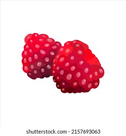 Raspberries hand-drawing cartoon, flat vector illustration isolated on white background.
