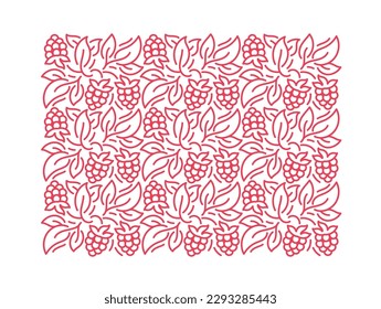 Raspberries line pattern. Flourish background design element. Editable outline. Vector line.