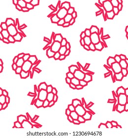Raspberries low poly seamless pattern. Pink Raspberries isolated on white background.