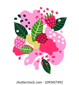 Raspberries On Abstract Background. Vector Illustration