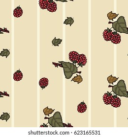 raspberries on a beige background with a strip  wallpaper seamless  pattern berries