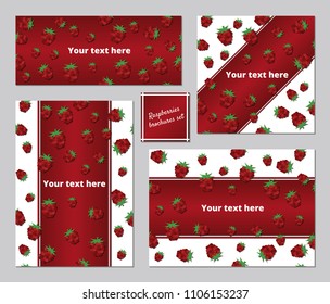 raspberries pattern A5 brochure vector template set