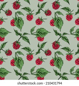 Raspberries Seamless Pattern